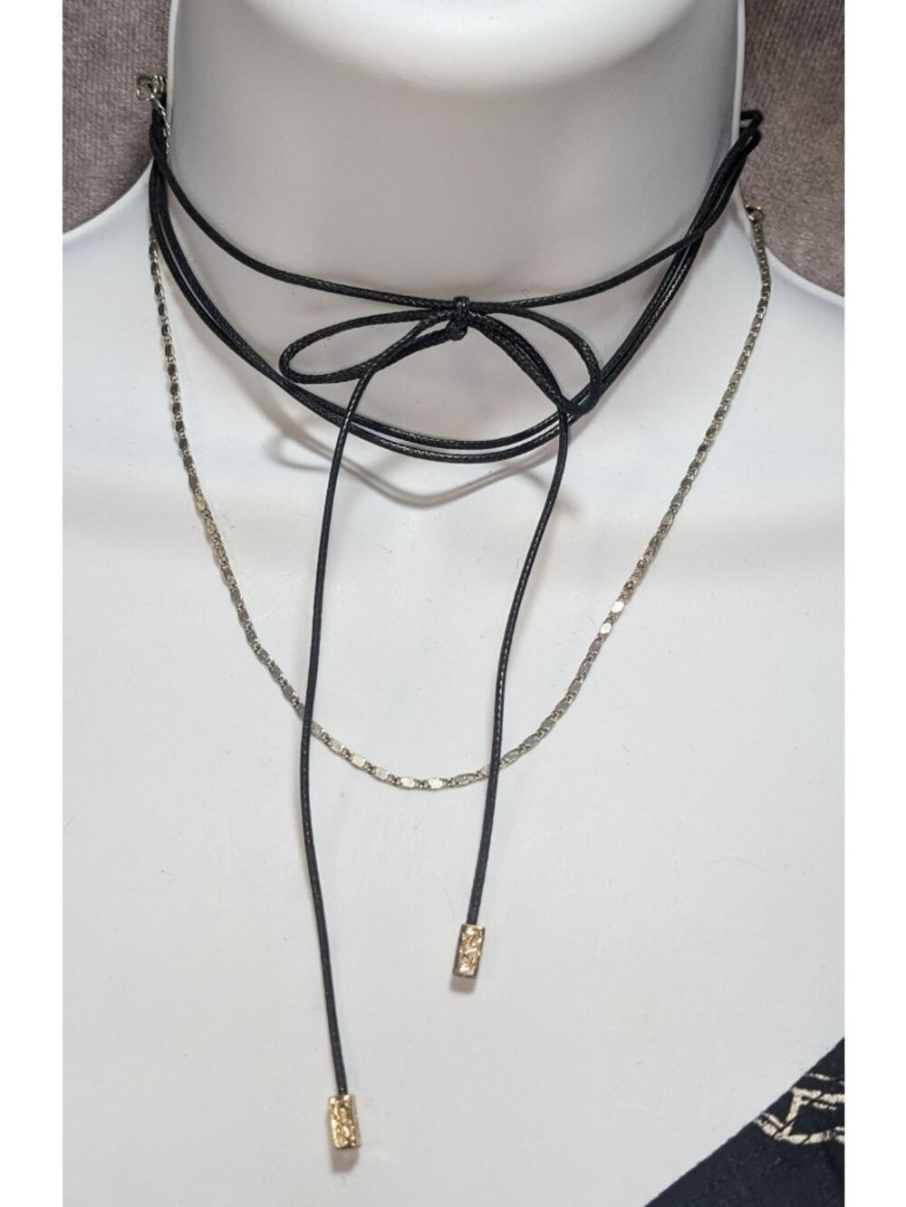 Black Gold Bow Choker Necklace Y2K Gothic Faux Suede Chain Festival Coquette Alt